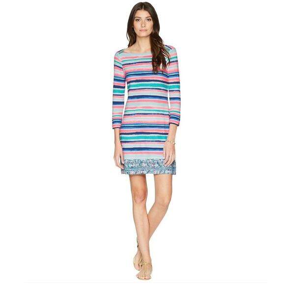 Lilly Pulitzer Dresses & Skirts - Lilly Pulitzer Sophie Shift Dress Sandy Shells 3/4 Sleeve Multi-Color Striped XS